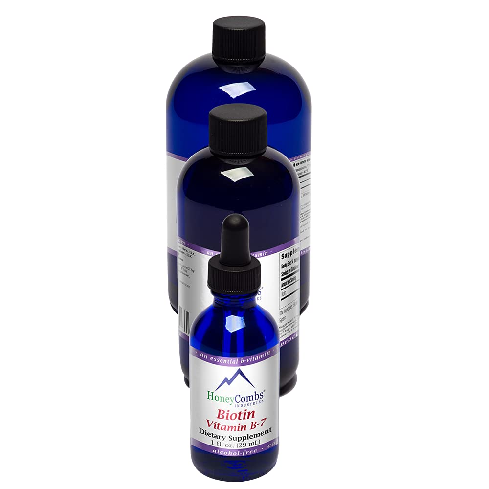 HoneyCombs Vitamin B7 (Biotin) Gocce – Liquid Biotin Hair, Skin, Nails Supplement – Digestione & Hair Vitamins - Alcol-Free, Non OGM Vitamin Liquido per capelli sani, pelle e unghie, 8 Fl Oz.
