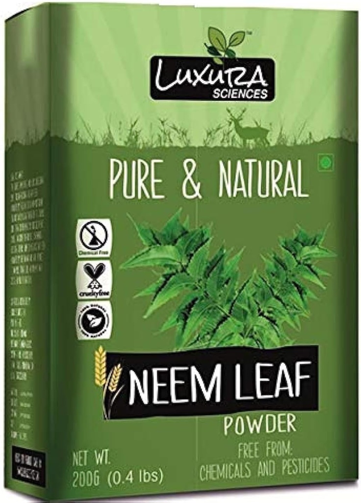 Polvere di foglie di neem organico di Luxura Scienze | per capelli, pelle e salute orale | Supporta l'igiene orale e il sistema immunitario | Riduce Dandruff, Cancella Pores e purifica corpo | 7.05 Oz/200g