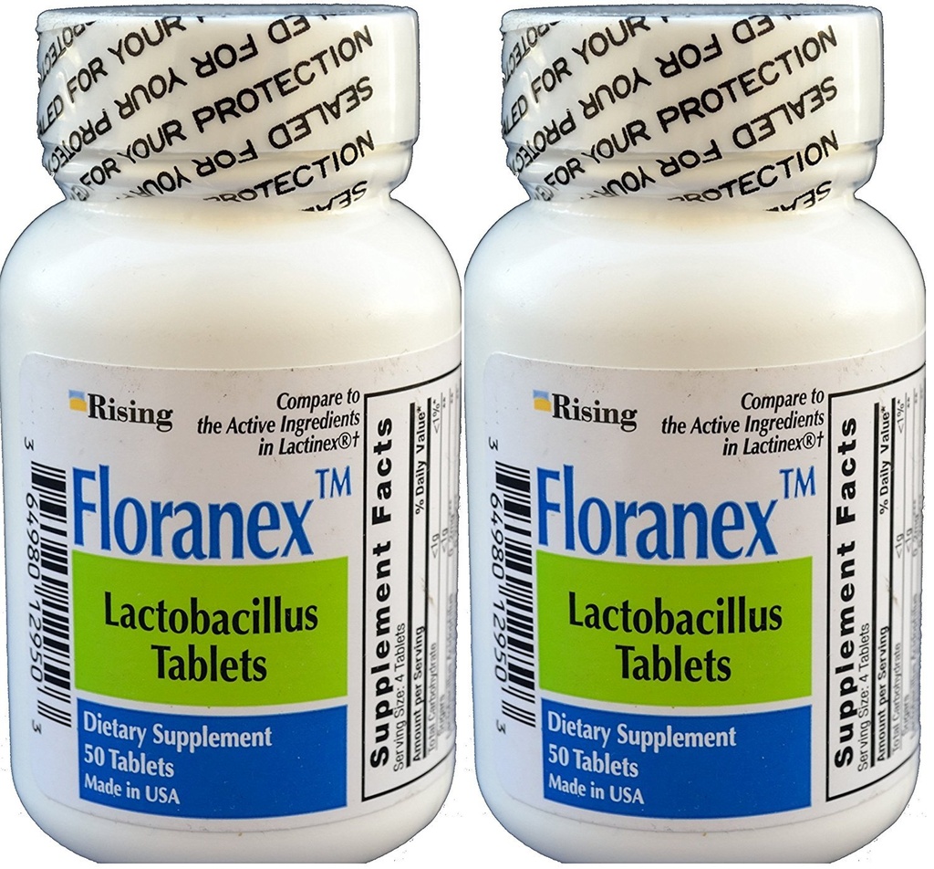 Floranex Probiotic per Colon Health Generico per Lactinex 50 compresse per Bottiglia Confezione da 2 Totale 100 compresse