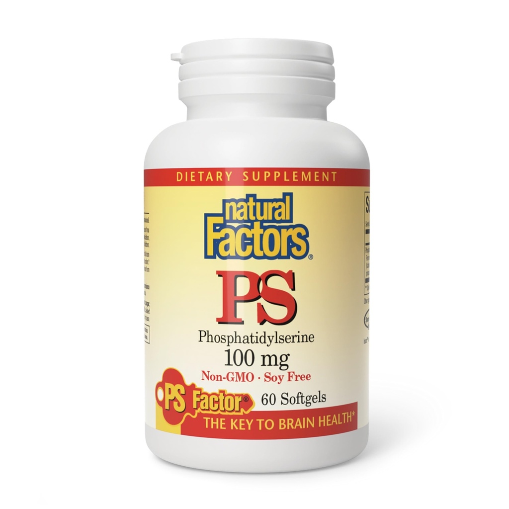 Fattori naturali, Phosphatidylserine, Supporto per la memoria, Concentrazione e funzioni del cervello, Soia e Gluten Free, 60 Softgels