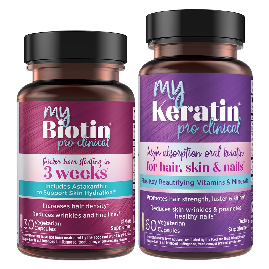 Prodotti di purezza Bundle - MyBiotin ProClinical + MyKeratin Advanced Hair Therapy MyBiotin ProClinical (Biotin, MB40X Matrix, Astaxanthin) - MyKeratin (Next Generation Keratin Hair, Skin & Nails)