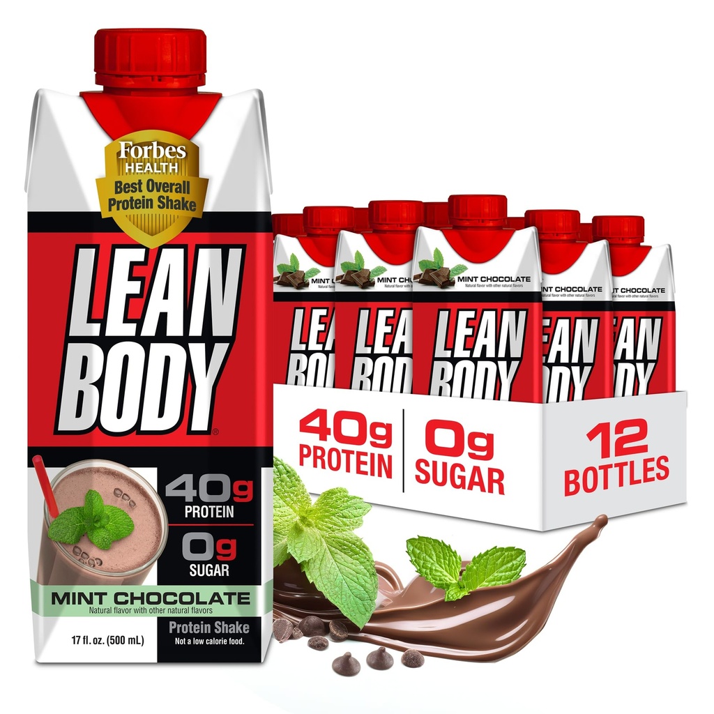 Labrada Lean Body Ready-to-Drink Mint Chocolate Protein Shake, 40g Protein, Whey Blend, 0 Sugar, Gluten Free, 22 Vitamine & Minerals, (Cartone riciclabile & Lid - Confezione da 12) LABRADA