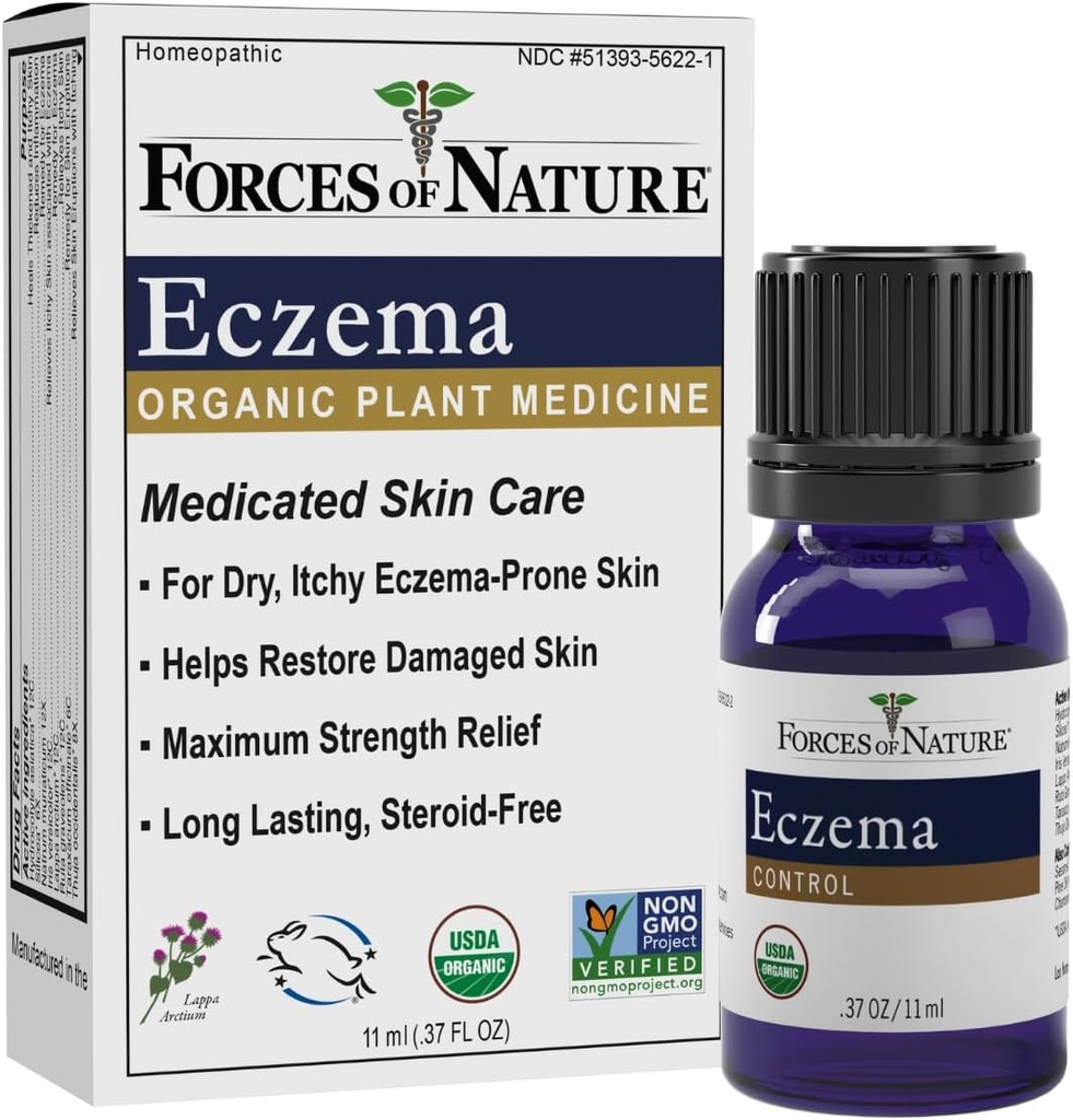 Forza di controllo dell'eczema naturale, sollievo della pelle sensibile, secca e prurito, cura della pelle senza steroide per Flare-Ups, trattamento dell'eczema per gli adulti, medicina omeopatica organica, azione rapida, 11ml (0.37 fl oz)