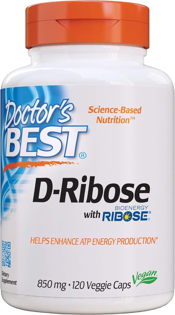 Miglior D-Ribose del Dottore, Supporta la produzione di energia ATP, Non OGM, Gluten Free, Soy Free, Vegan 120 Veggie Caps