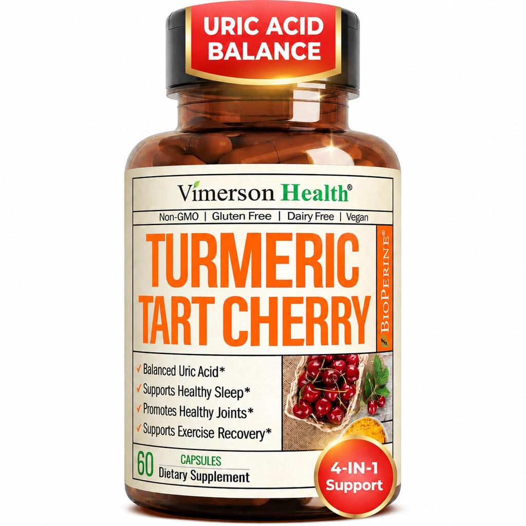Supplemento curcumina curcuma curcuma con 10:1 Estratto di ciliegia di Tart & Estratto di semi di celeria - Equilibrio naturale dell'acido urico, salute comune & aiuto di sonno - Curcumina di curcuma con pepe nero.