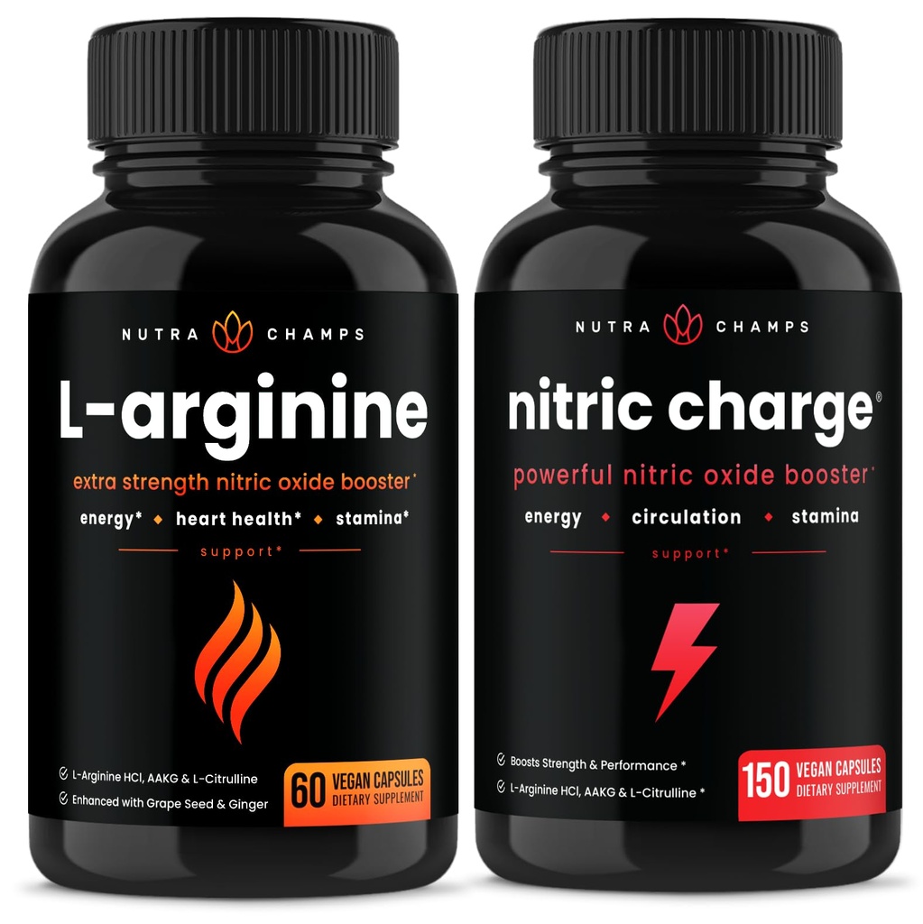 NutraChamps L-Arginina Capsule e Nitric Charge Capsule 2 Pack Bundle