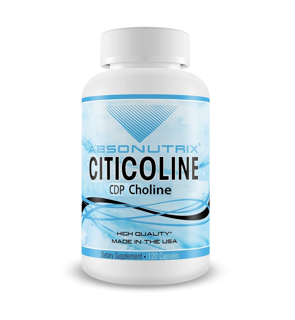 Absonutrix Citicoline CDP Choline 530mg, Nootropic Supplement, GMP Certificato, Testato di terze parti, Facile da ingoiare, 120 tappi di Veg, Migliora competenze cognitive, Supporti Memoria, Non OGM, Made in USA
