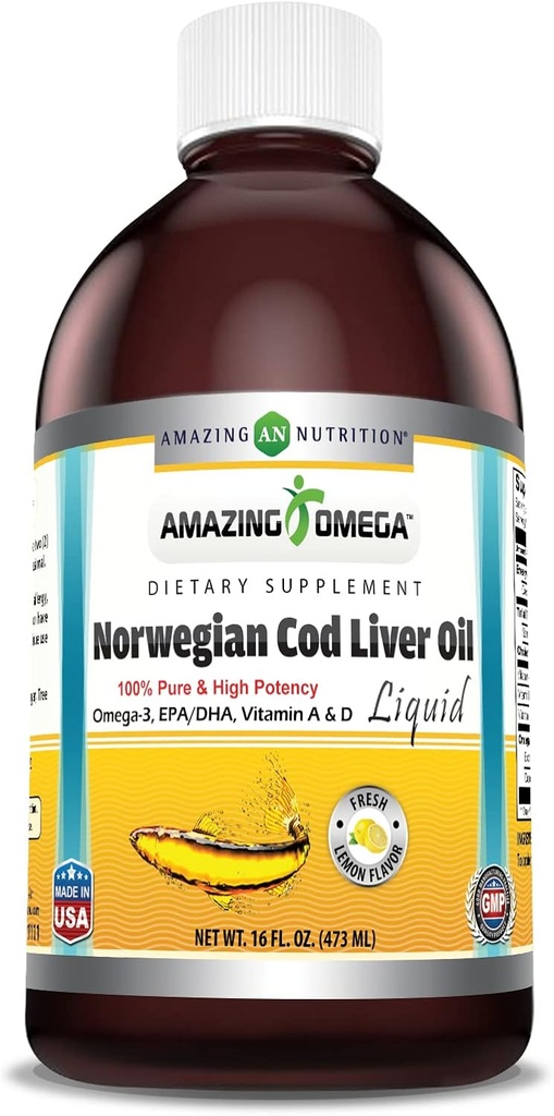 Incredibile Omega Norvegese Cod Liver Oil 16 Oz 473 ml Supplemento | Limone Flavor | Estratto sotto Strict Quality Standards from Around The Waters of Norway | Non OGM | Gluten Free
