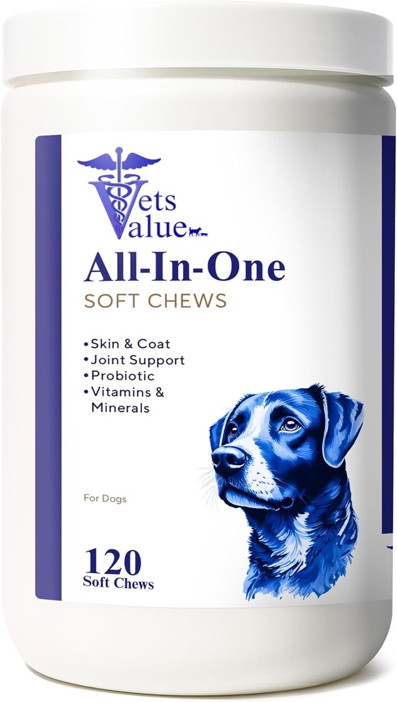 Cane Multivitaminico chews (120 Soft Chews) - Vitamine all-in-One per cani di tutte le età, dimensioni e razze | Supporta immunità, salute digestiva, pelle, cappotto Joint Health con Glucosamine, acidi grassi Omega