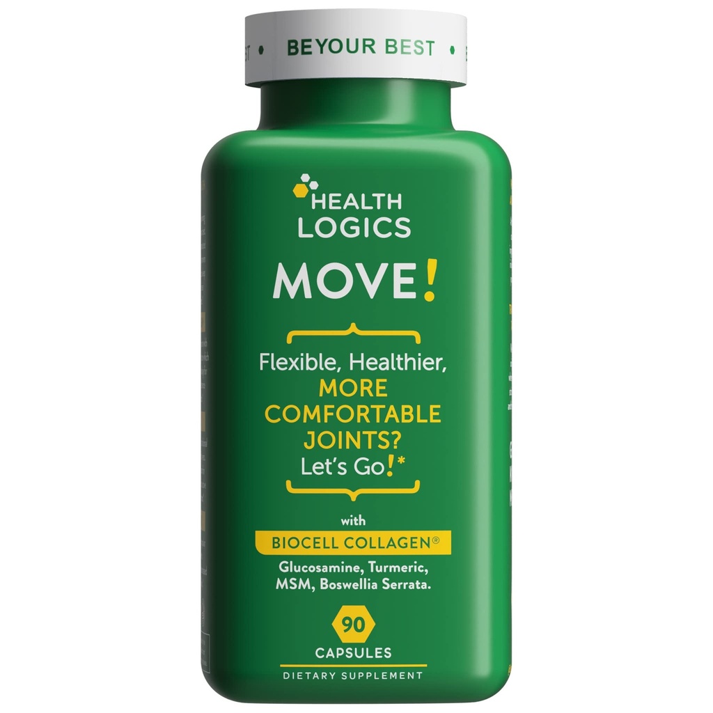 Salute Logiche muoversi! Giunti sani con BioCell Collagen, Glucosamina, MSM, Vitamina C, Estratto di curcuma 95% Curcuminoidi, Boswellia Serrata | Supporto Joint Comfort | Non-GMO | 90 Capsule