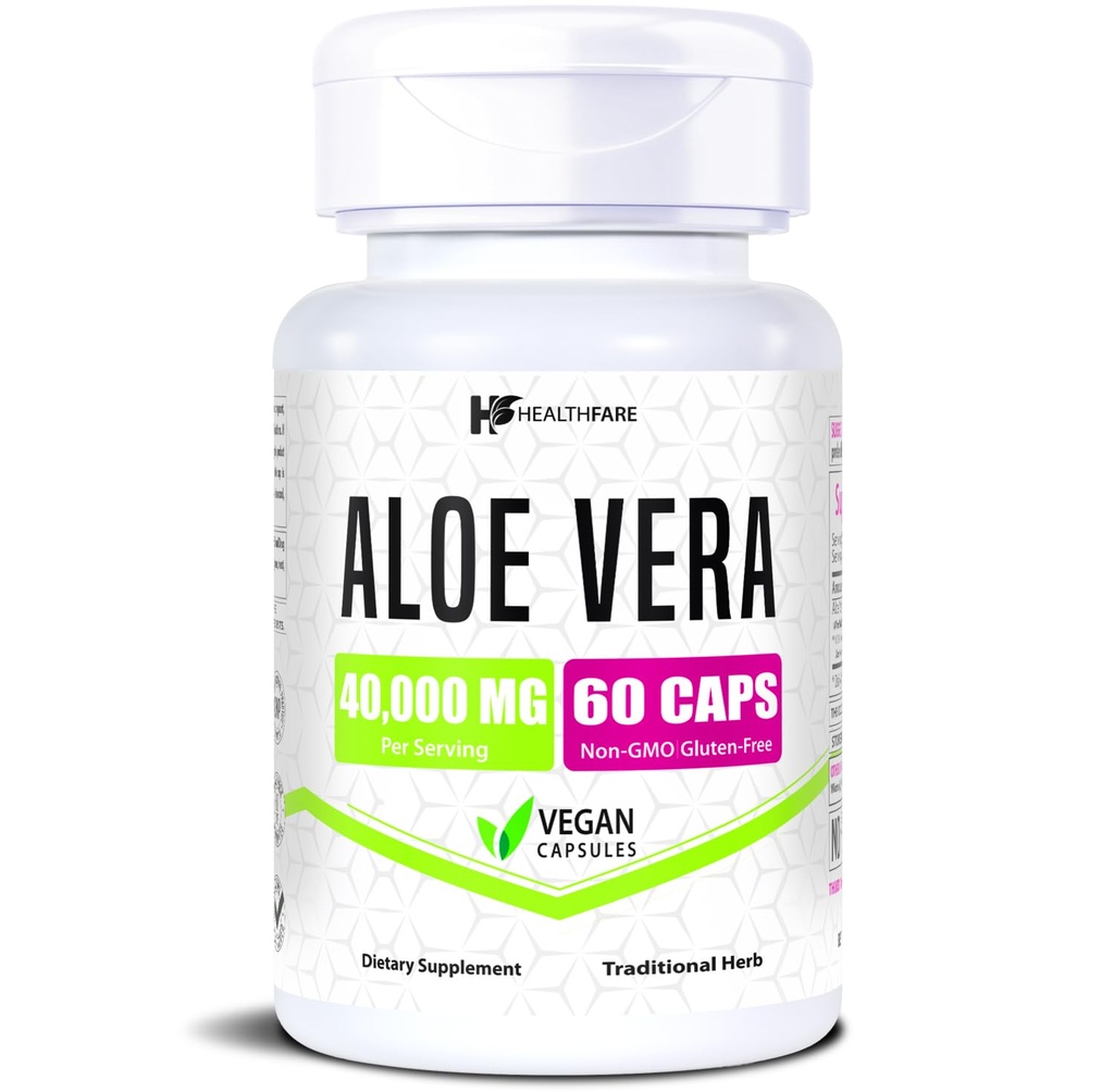 Sanità Aloe Vera capsule 40,000mg | 60 pillole vegane | Integratore di estratto di foglie interne Aloe Vera | Salute e supporto digestivo | Non-GMO, Gluten-Free | Made in USA