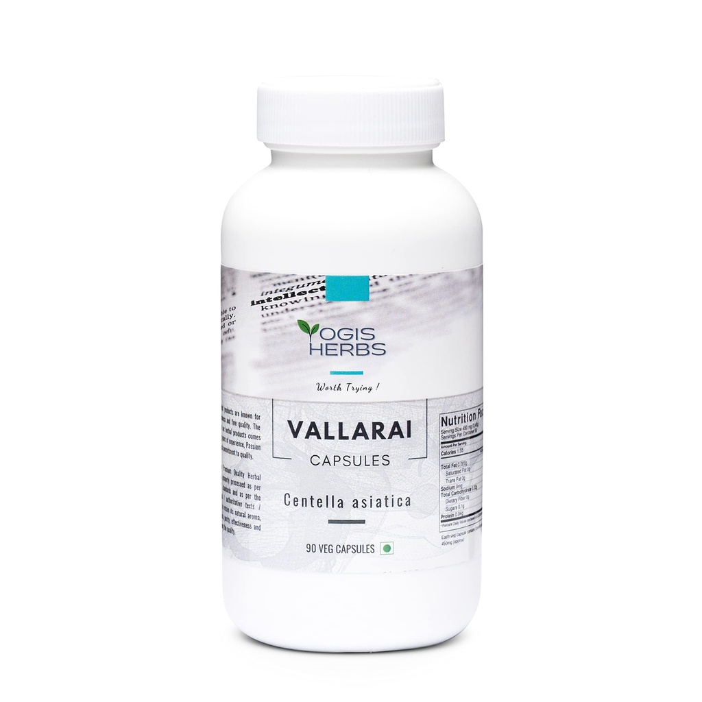 YOGIS HERBS Vallarai Capsules (Centella Asiatica/Gotu Kola) | Integratore di erbe per il supporto congnitivo | 90 capsule di Veg