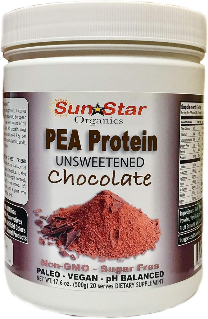Pea Protein Powder - Non zuccherato - Cioccolato con cacao in polvere & Vanilla Bean - Soy Free, Non OGM 17.6 oz
