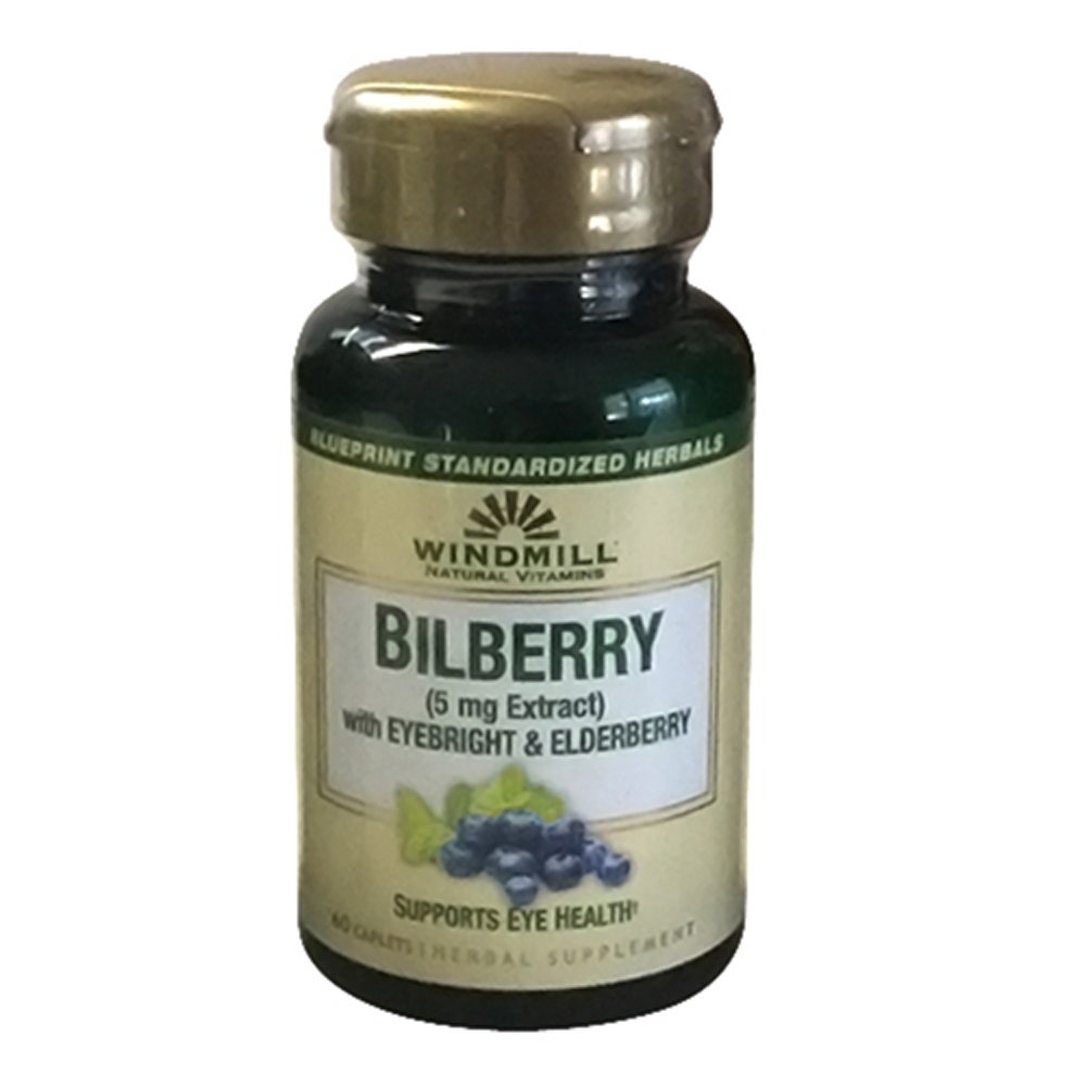 Estratto di mulino a vento 5 mg Caplets, Con Eyebright & Elderberry Supporta la salute degli occhi, 60 Ea