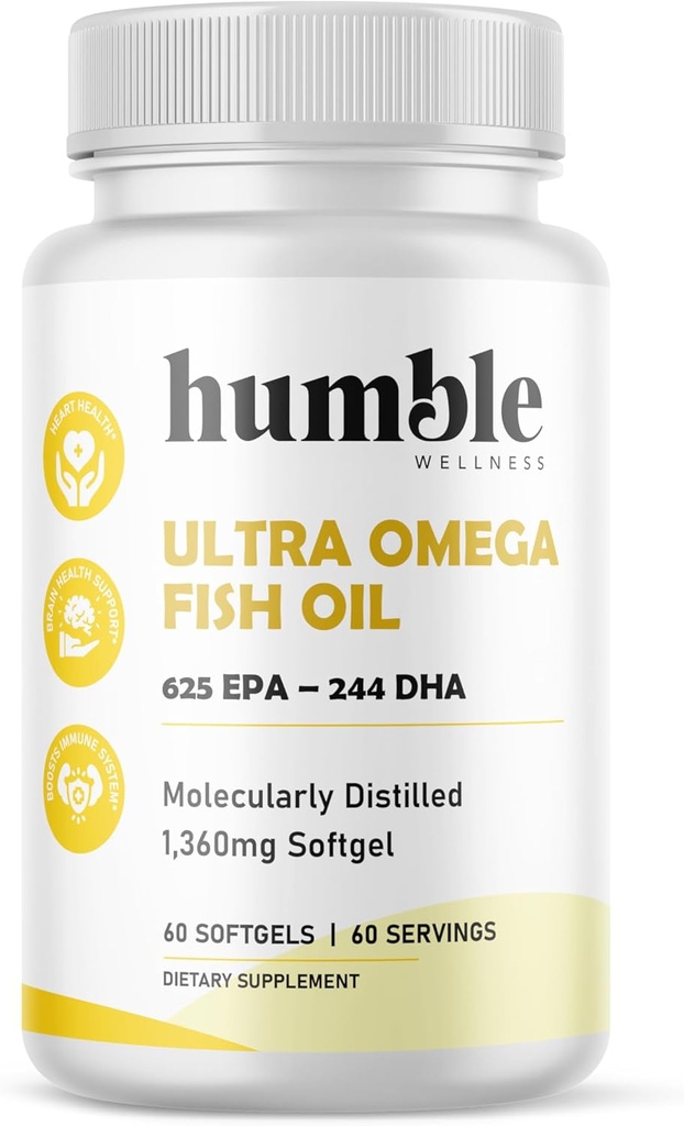 Humble Ultra Omega - Supplemento olio di pesce ad alta resistenza | Doppia concentrazione DHA & EPA