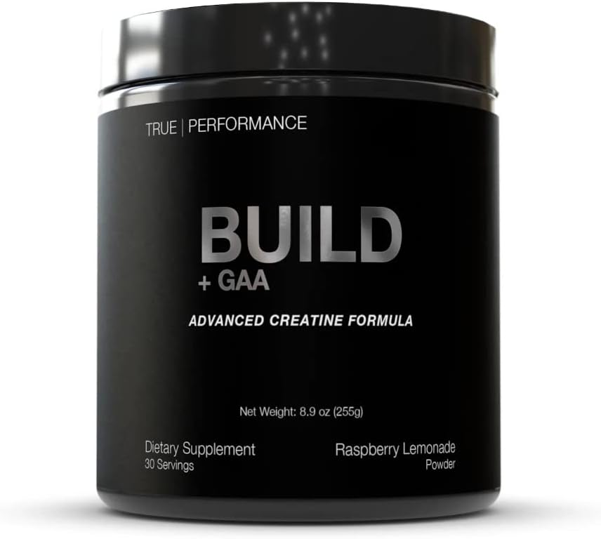 Costruisci + GAA, per la costruzione e il recupero del muscolo, Limonata del lampone, In attesa di brevetto GAA + Monoidrato della creatina, migliora la resistenza, le prestazioni e la crescita del muscolo - Creatina, GAA, Betaina - 30 Serve