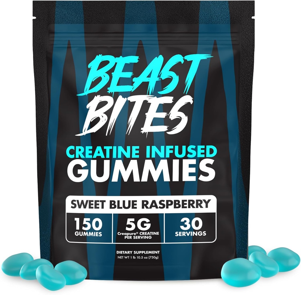 BEAST BITES - Creatine Infuse Gummies - 5g Creatina Monoidrato Per Serve - NSF Certificato per Sport - 30 Serve