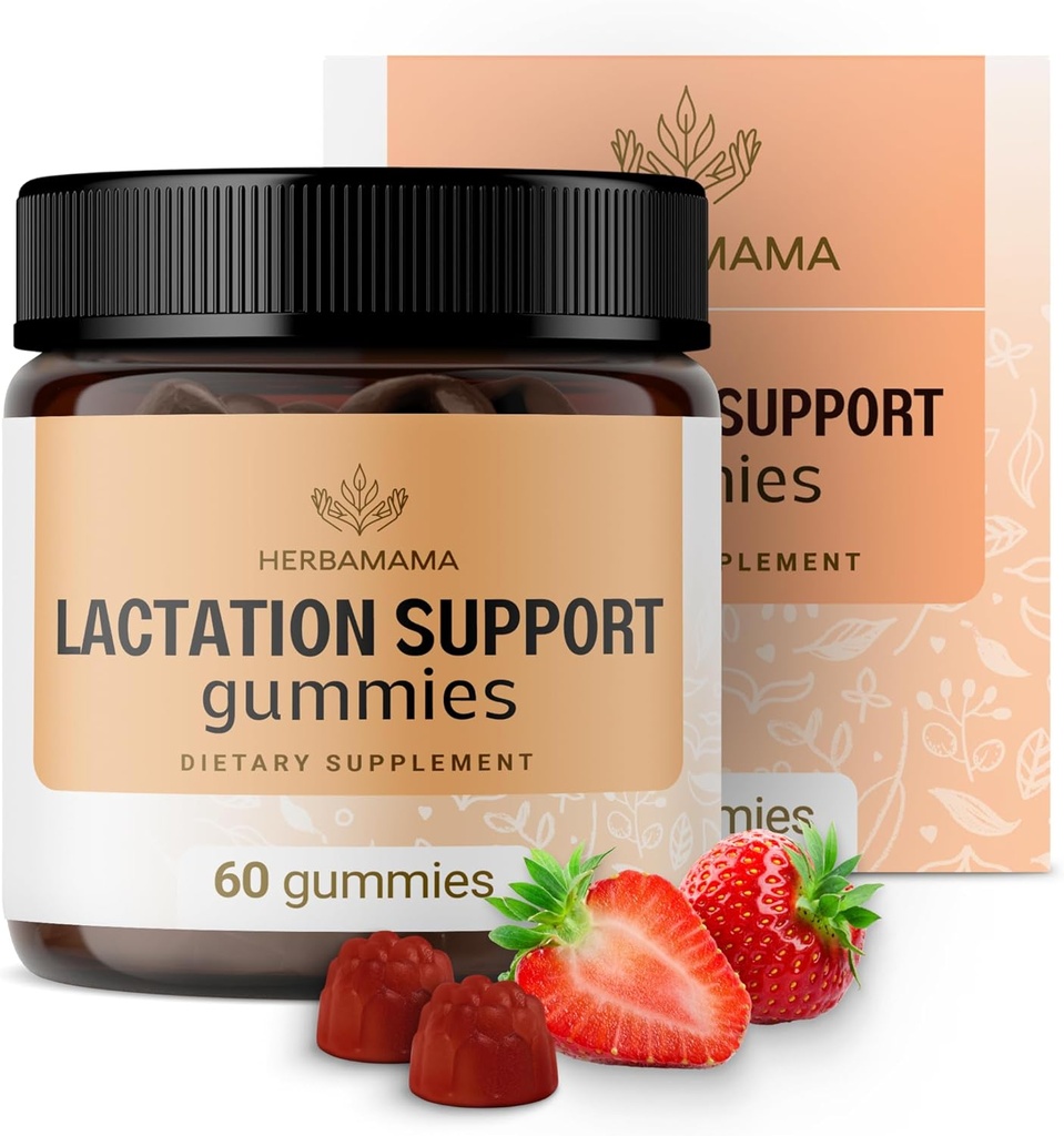 HERBAMAMAMA Lactation Support Gummies - Miscela di erbe per il supporto al seno della madre - Vegan, supplemento di allattamento al seno non OGM per le donne - 60 Pectin-Based Strawberry-Flavored Chews