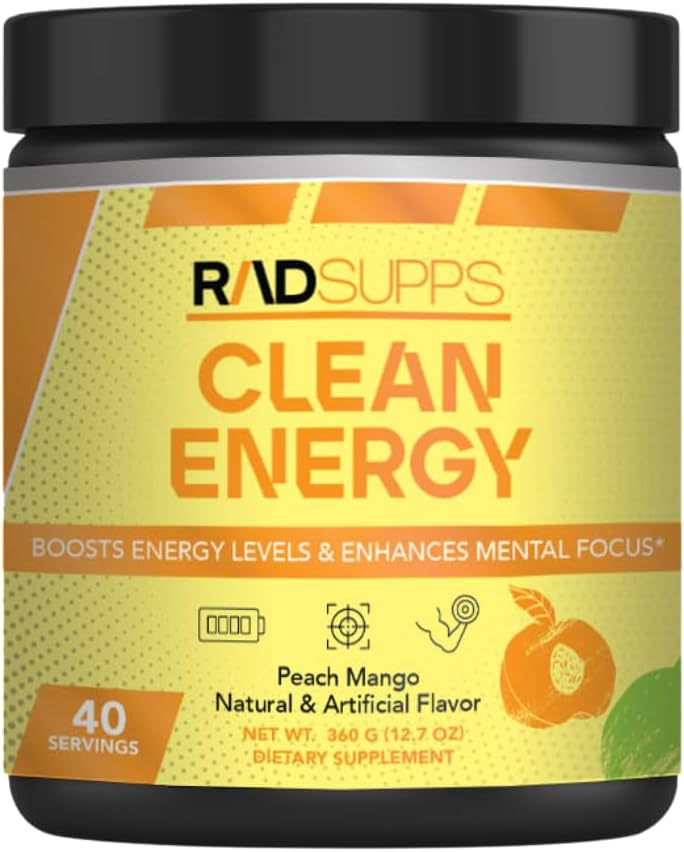 Energia pulita - Polvere pre allenamento per gli uomini e le donne con aminoacidi BCAAs, polvere di bevanda di energia, polvere di energia dell'aminoacido per l'energia & messa a fuoco - 40 Servings (12.7 oz, Mango della pesca)