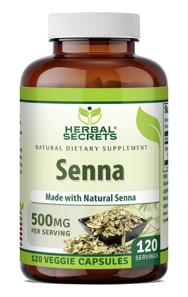Herbal Secrets Senna Supplemento | 500 Mg | 120 capsule vegetali | Made with Natural Senna | Non OGM | Gluten-Free Made in USA
