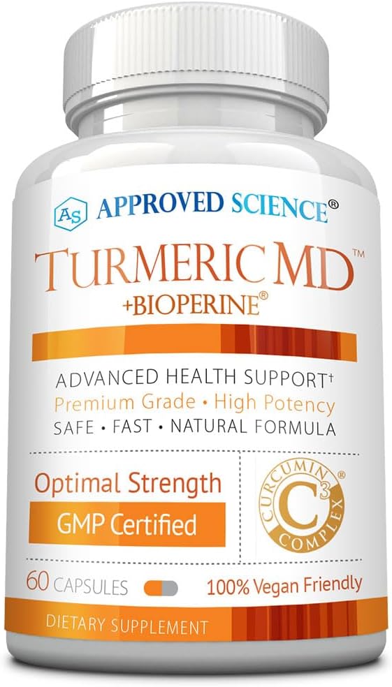 Scienza Approvato MD Turmerico - con BioPerine & 95% Curcuminoidi Turmeri Standardizzati - 60 Capsule (1 Mese di Alimentazione)