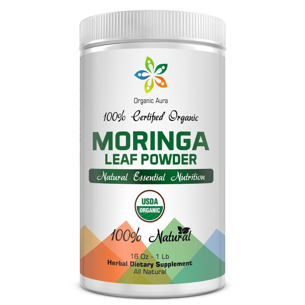 Certificato Organic Moringa Leaf Powder-1Lb. USDA Certificato Organico. 100% puro e originale. Naturalmente aumenta l'energia, il metabolismo e l'immunità. Raw Green Whole Superfood. Nessun OGM, senza glutine