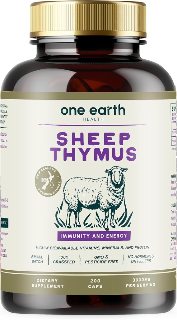One Earth Health Grass Fed Thymus - Nuova Zelanda Fonte Thymus. 3.000mg per porzione, 200 Conte