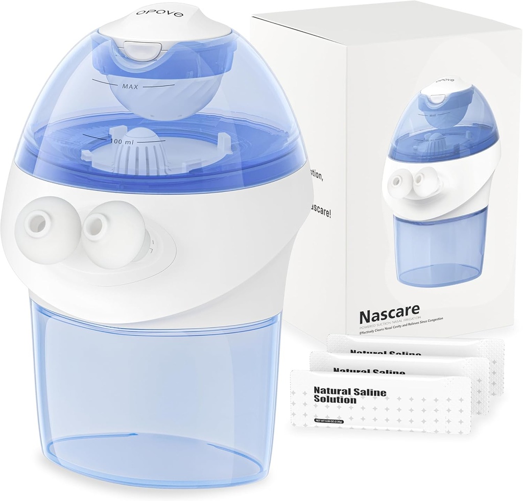opove Nasal Irrigation System, Sinus Rinse Kit con 1 Pulitore di naso & 15 Pacchetti di sale, Self-Cleaning & Automatic Waste Collection, Ricaricabile Sinus Rinse Bottiglia per il Rilievo Nasale Discomfort