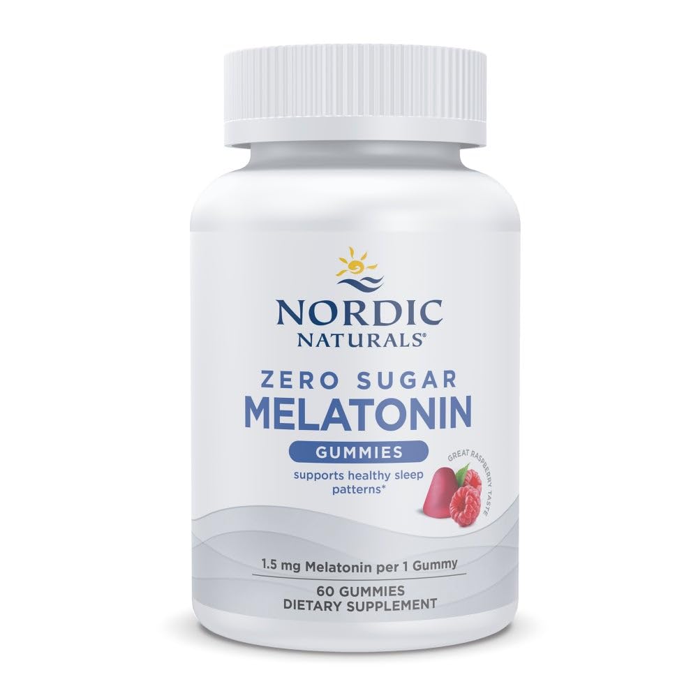 Nordic Naturals Zero Sugar Melatonin Gummies, Raspberry - 60 Gummies - Melatonina da 1,5 mg - Grande Guste - sonno riposante, Supporto antiossidante - Non OGM, Vegan - 60 Serve