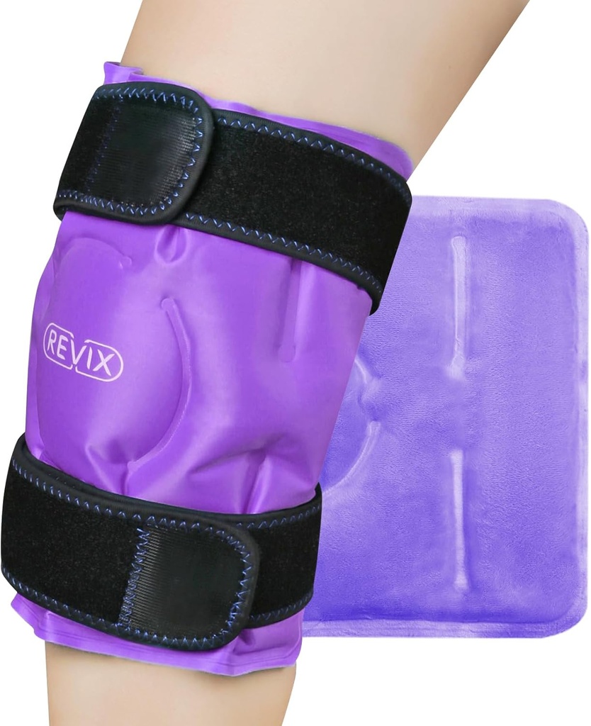 REVIX Knee Ice Pack per lesioni riutilizzabili, Gel Ice Wrap con la terapia di compressione fredda per gonfiaggio, lesioni, artrite, applicazione senza mani