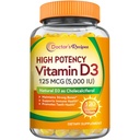Vitamina D3 5000IU, Supporto Immune per Bones, Teeth e Funzione Immune, Non OGM, No Gelatin, Gluten o Soia, 120 Softgel vegetariani