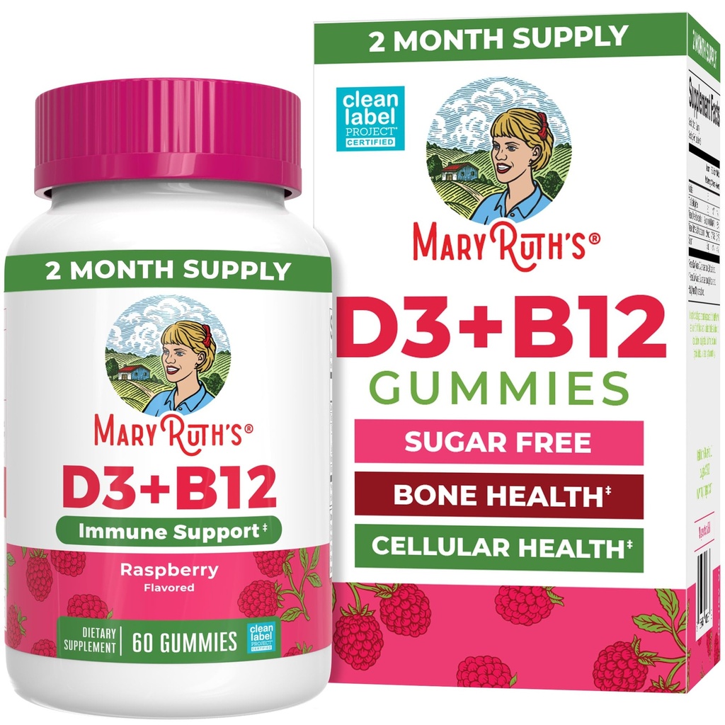 MaryRuth Organics Sugar Free | 2 mesi di alimentazione | Vitamina D & B12 Integratori per adulti e bambini | Bone Health | Supporto immunitario | Vegan | Non-GMO | 60 Serve