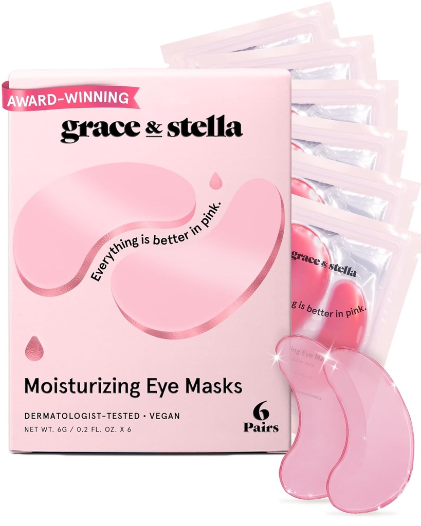 Grace & stella Award Vincere sotto la maschera degli occhi - Ridurre i cerchi scuri, occhi gonfiati, borse sotto occhi, rughe - Gel Under Eye Patches - Regali per la mamma - Vegan Cruelty-Free Self Care (Pink, 6 coppie)