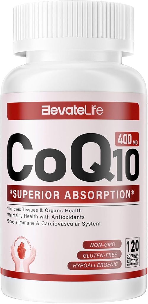 CoQ10-400mg-Softgels con PQQ, BioPerine & Omega-3, Coenzyme Q10(Ubiquinone) Supplemento per alto assorbimento, potente-antiossidante, cuore di sostegno & produzione di energia, 120 Serve