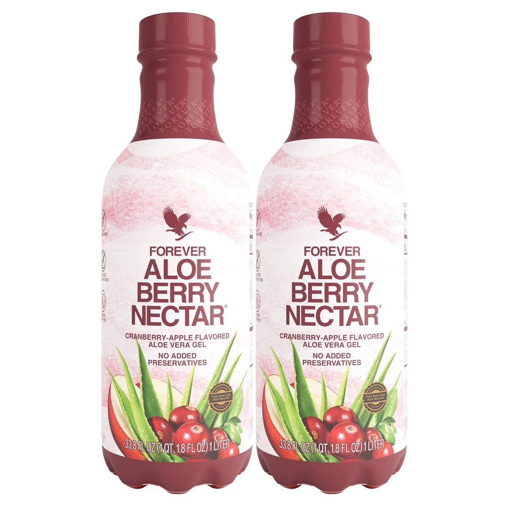 Forever Living - Aloe Berry Nectar - 90,7% Pure Aloe Vera Gel con Mirtilli e Mele - No Preservatives - 1L (Pack of 2)