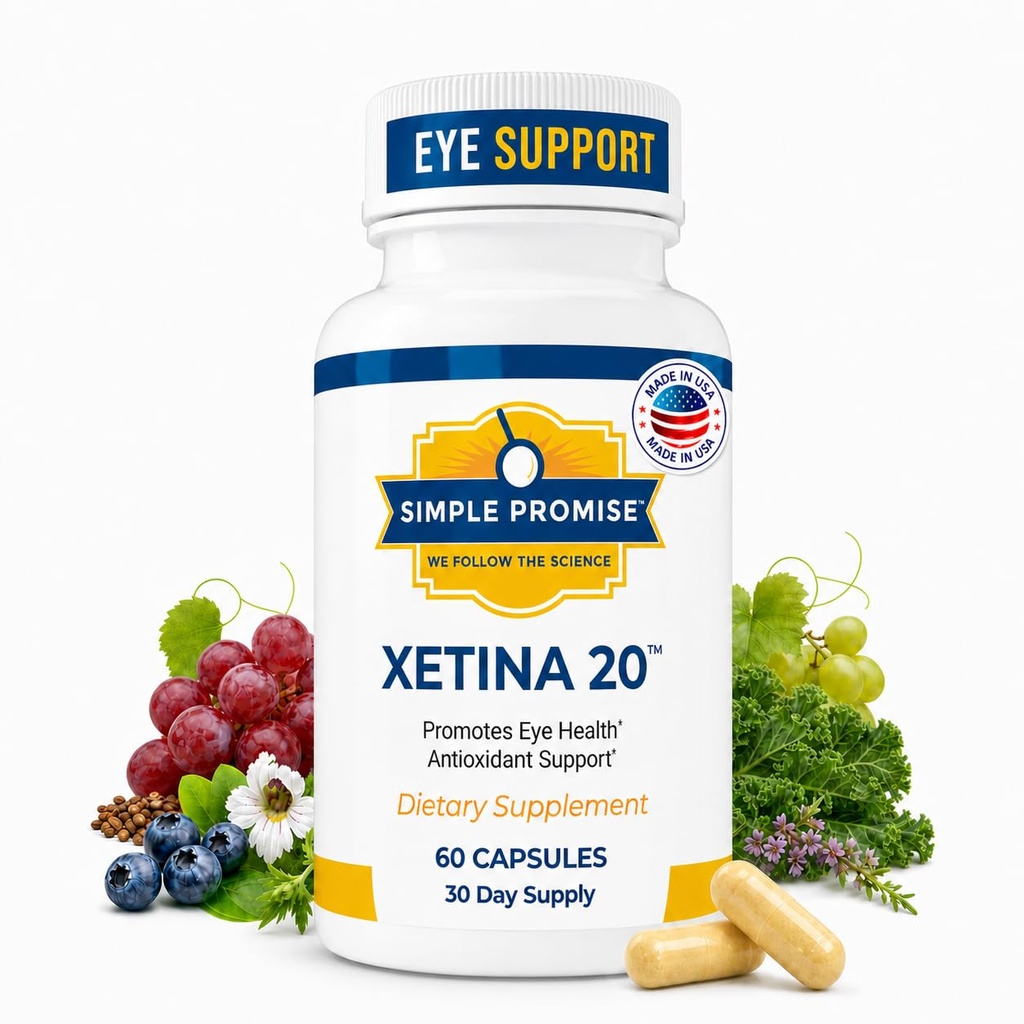 Simple Promise - Xetina 20™ Lutein and Zeaxanthin Supplements - Essential Support for Eye Health with Vitamins E, Eyebright, Zinc, Grape Seed Extract, Rutin & Bilberry - 60 Capsules