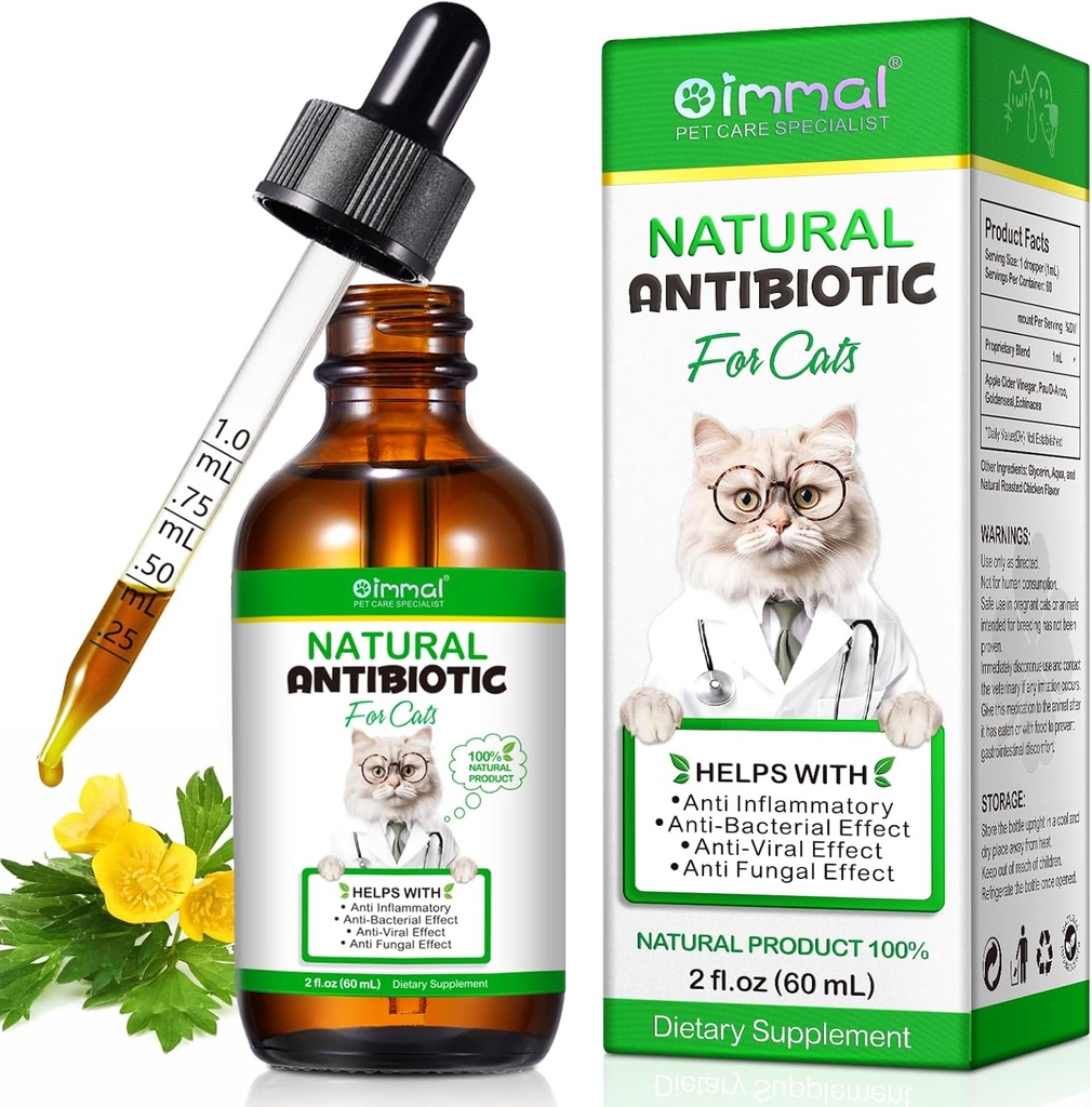 Antibiotici per gatti, Premium Cat Antibiotici Supplemen, Antibiotici naturali per gatti, Integratori per animali domestici, Antibiotici per gatti Supporti Immune & Cat Allergy Relief, Gatti Multivitamin - 2 Fl Oz / 60ML