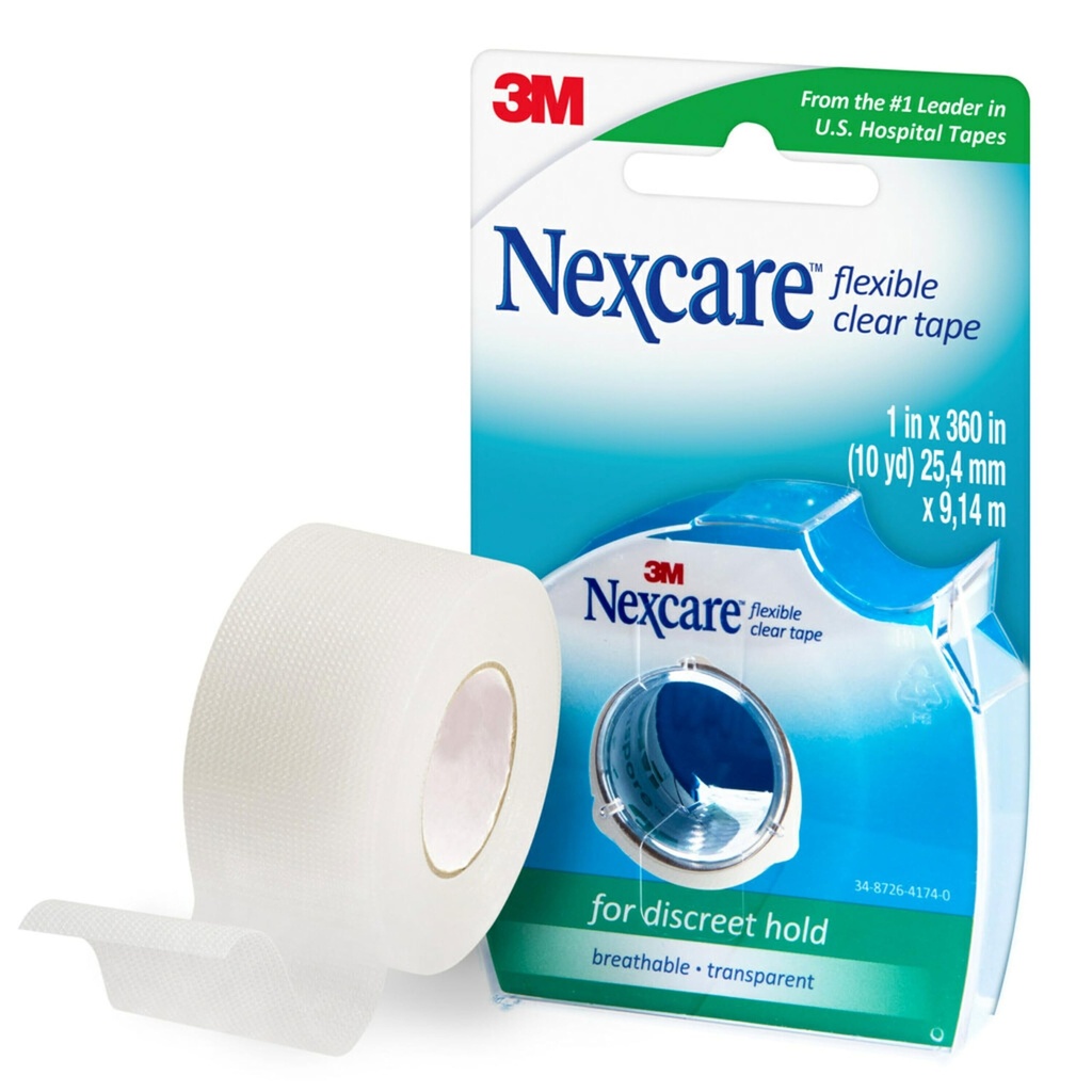 Nastro trasparente flessibile Nexcare, Nastro medico trasparente impermeabile, Rivestimenti e tubi Catheter - 1 in x 10 Yds, 1 rotolo di nastro