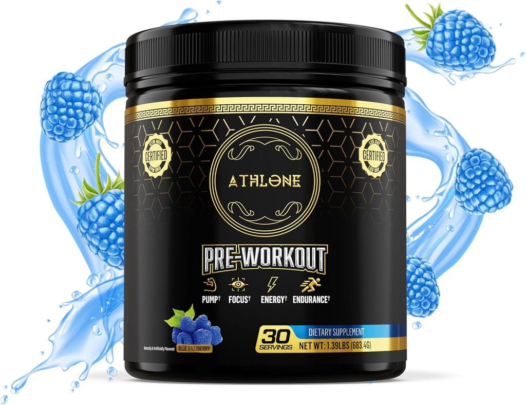 Pre Workout Polvere Blue Raspberry Performance Blend- Energia con Caffeina, L-Citrulline, Beta Alaline, Sale rosa himalayano - Nessuna dita artificiale (30 Serve)