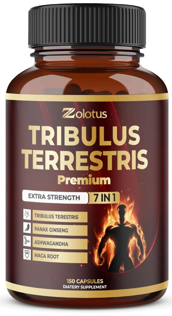 Tribulus Terrestris Supplemento per uomini e donne, 5 mesi di fornitura con Ashwagandha, Panax Ginseng, Saw Palmetto, Maca, Shilajit, 150 Conte