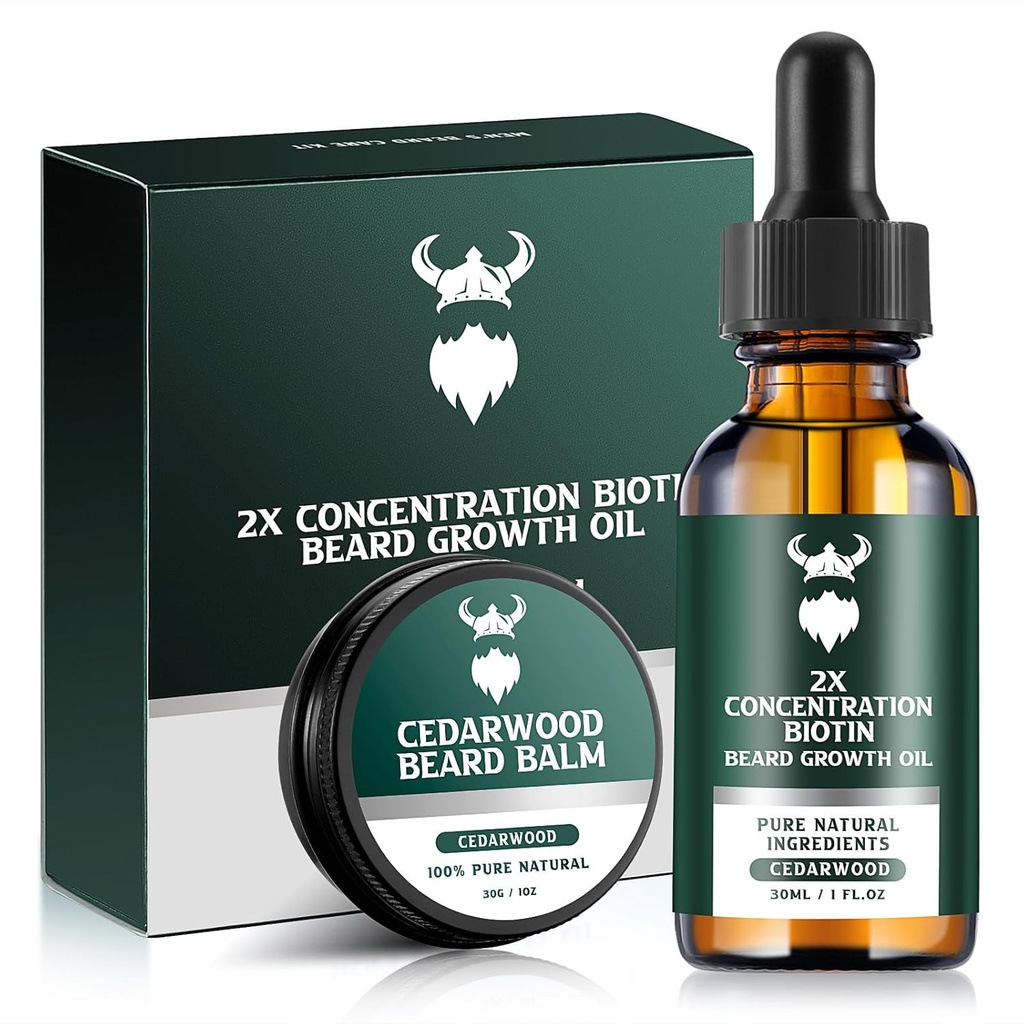 Kit di crescita del cuscinetto - 2X Biotina di concentrazione per gli uomini, Argan naturale, oli di Jojoba e vitamine (Cedarwood)