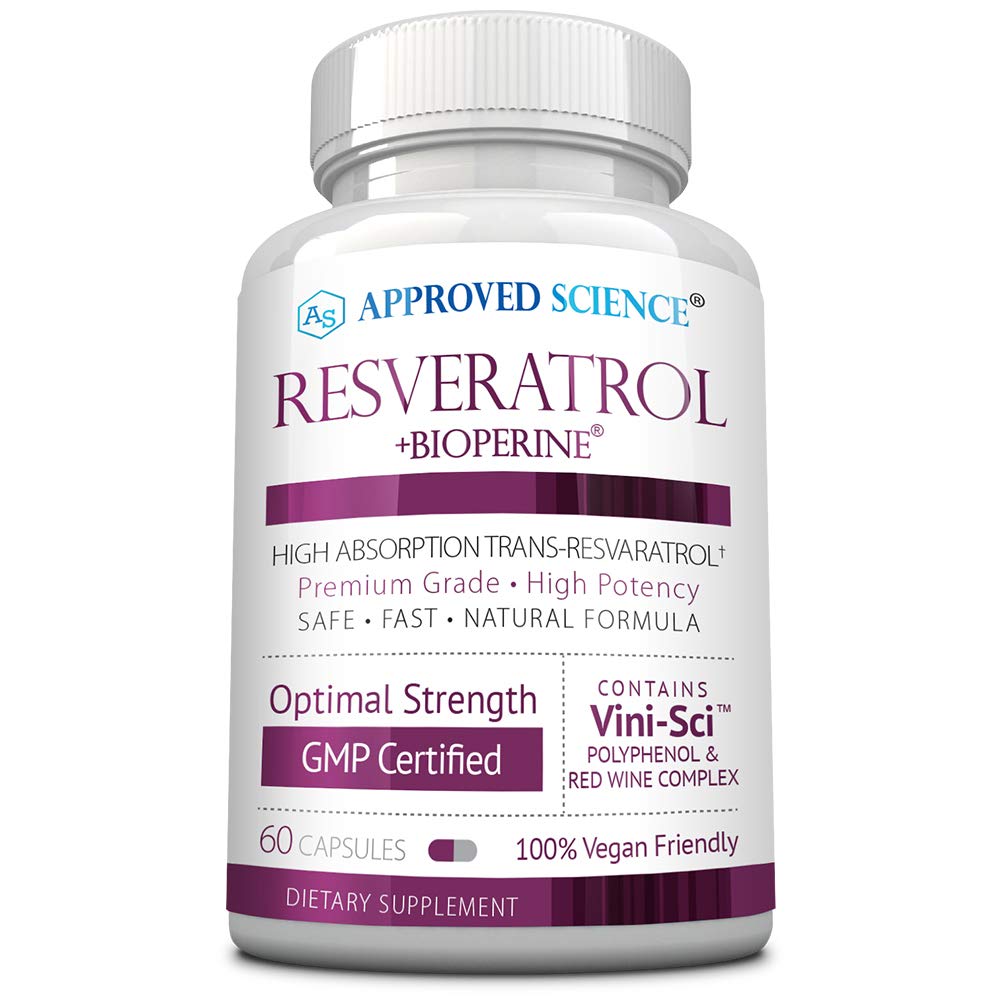 Approvato Science® Resveratrolo - 1000 mg di Trans Resveratrolo - 250 mg di Polyphenol - 98% di purezza Livello - Include Bioperine® - 60 Vegan Friendly Capsules - 1 bottiglia