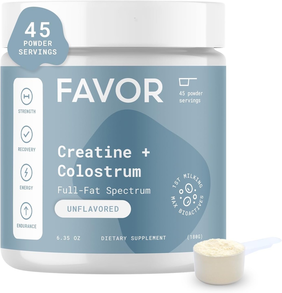 Creatina e Bovine Colostrum Powder - Creatina Monohydrate Colostrum Supplement, Immunoglobulina alta IgG, Forza, Recupero Muscolare e Salute Gut per Uomini e Donne, 45 Serve, Unflavored