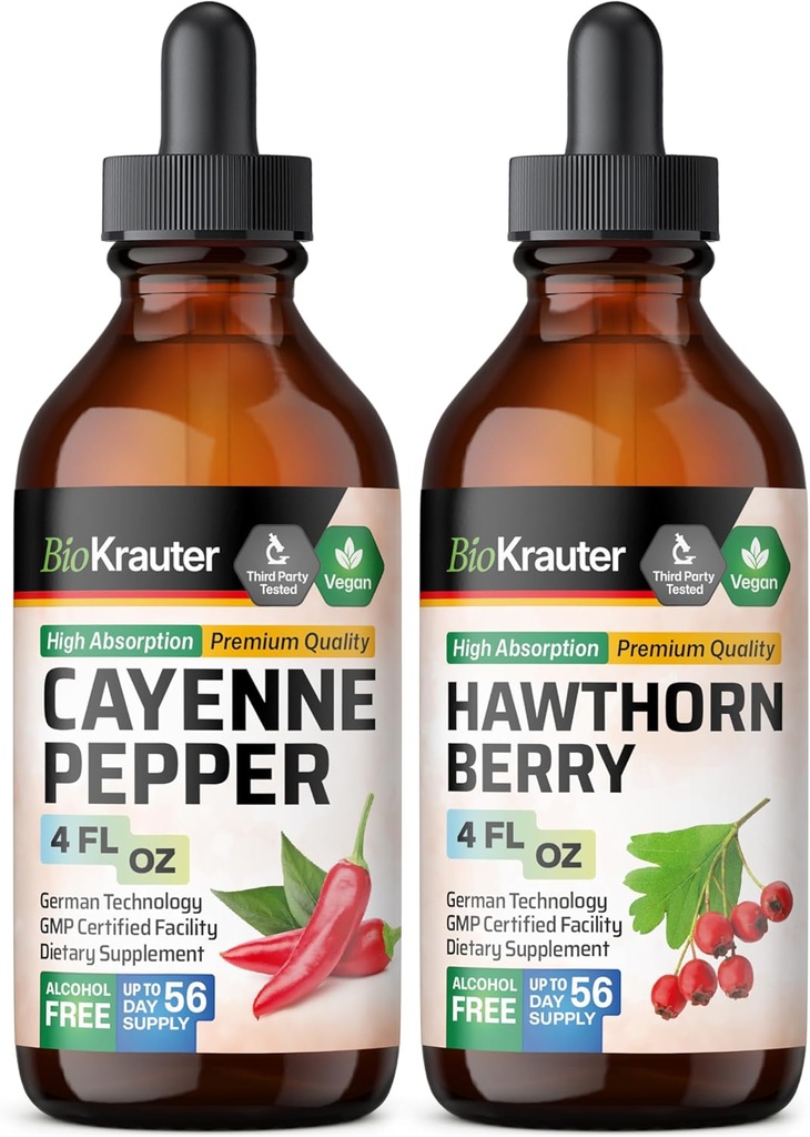 BIO KRAUTER Cayenne Tincture 4 Fl. Oz. & Hawthorn Berry Tincture 4 Fl Oz.