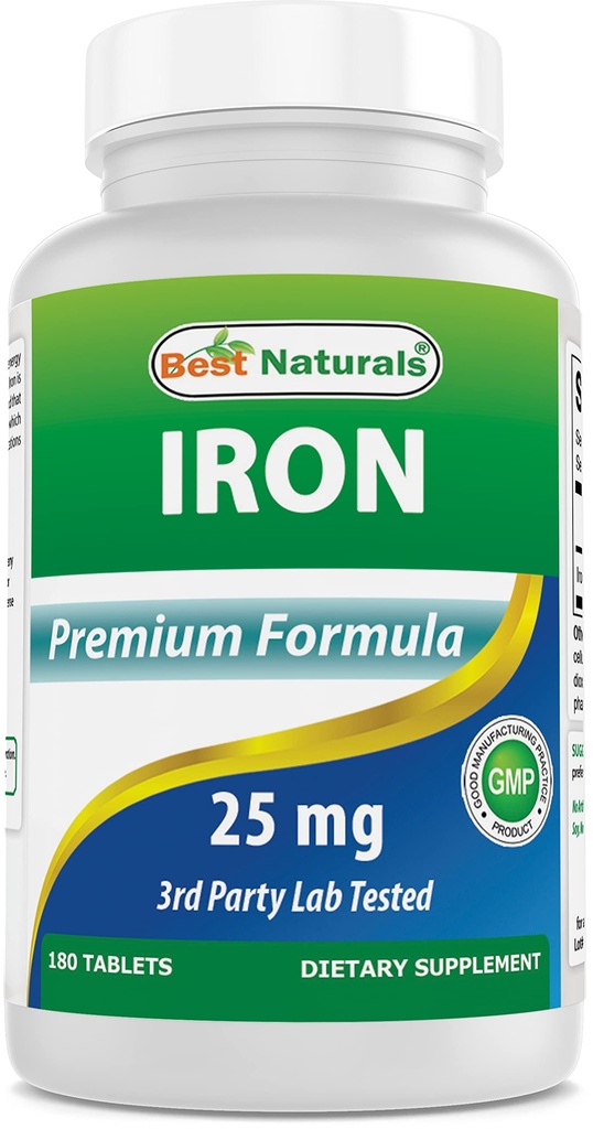 Migliore integratore di ferro naturale (Iron Bisglycinate) - 25mg - 180 compresse - Genere di Stomach - Non-Constipating