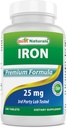 Migliore integratore di ferro naturale (Iron Bisglycinate) - 25mg - 180 compresse - Genere di Stomach - Non-Constipating
