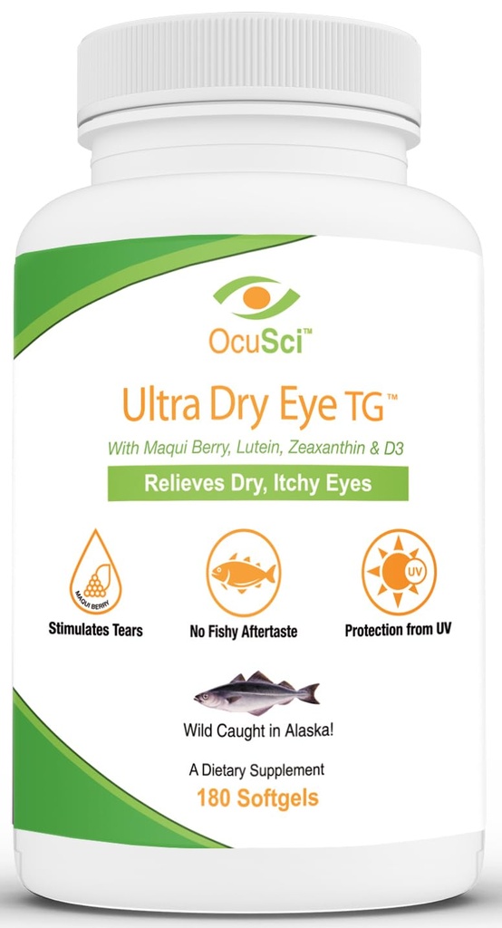 Formulato per aiutare a alleviare il secco, gli occhi prurito - 1700mg Triglyceride Omega-3 + EPA & DHA, Lutein, zeaxanthin, B12, D3-60 Servings (Ultra Dry Eye, UDETG - 2 mesi)