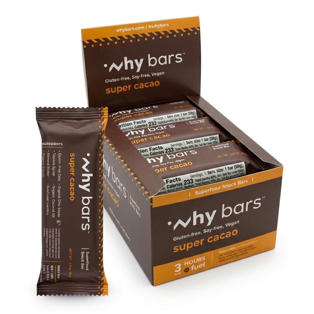 Protein Bars, Super Cacao, 2.04 Ounce Bars (Pack of 12 Protein Bars) - Protein Bar Superfood, Gluten Free, Non OGM, Organico, Vegan, Ingredienti semplici