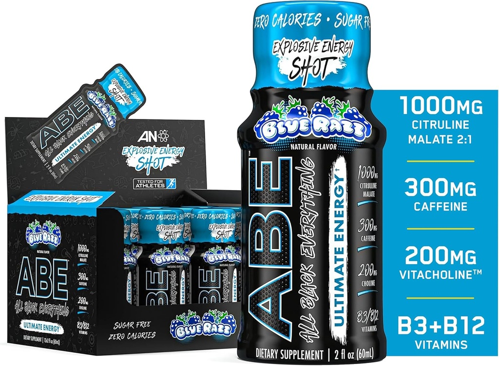 Tutto nero Tutto energia colpi | 12 Pack | 300mg Caffeina | Blu Razz | Zero Sugar | Energy Focus Supplement | miscela nootropic per palestra o lavoro
