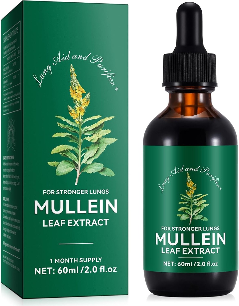 Generico Mullein Leaf Extract - Lung Aid & Purifier - Respiratory Support & Gentle Lung Cleanse - Respirare sano - Naturale e sicuro - Assorbimento rapido - Vegetariano - 60ml, 1 mese di fornitura